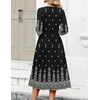 Zeagoo 3/4 Sleeve Women’s Dress Casual Aline Summer Fall Midi Long Dresses(Black Boho Print)
