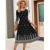 Zeagoo 3/4 Sleeve Women’s Dress Casual Aline Summer Fall Midi Long Dresses(Black Boho Print)