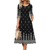 Zeagoo 3/4 Sleeve Women’s Dress Casual Aline Summer Fall Midi Long Dresses(Black Boho Print)