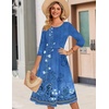 Zeagoo 3/4 Sleeve Women’s Dress Casual Aline Summer Fall Midi Long Dresses(Blue Boho Print)
