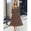 Zeagoo 3/4 Sleeve Women’s Dress Casual Aline Summer Fall Midi Long Dresses(Coffee Print)