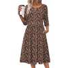 Zeagoo 3/4 Sleeve Women’s Dress Casual Aline Summer Fall Midi Long Dresses(Coffee Print)