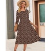 Zeagoo 3/4 Sleeve Women’s Dress Casual Aline Summer Fall Midi Long Dresses(Coffee Print)