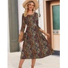 Zeagoo 3/4 Sleeve Women’s Dress Casual Aline Summer Fall Midi Long Dresses(Ethnic Boho Print)