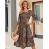 Zeagoo 3/4 Sleeve Women’s Dress Casual Aline Summer Fall Midi Long Dresses(Ethnic Boho Print)