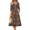 Zeagoo 3/4 Sleeve Women’s Dress Casual Aline Summer Fall Midi Long Dresses(Ethnic Boho Print)