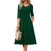 Zeagoo 3/4 Sleeve Women’s Dress Casual Aline Summer Fall Midi Long Dresses(Green)