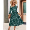 Zeagoo 3/4 Sleeve Women’s Dress Casual Aline Summer Fall Midi Long Dresses(Green Floral)