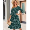 Zeagoo 3/4 Sleeve Women’s Dress Casual Aline Summer Fall Midi Long Dresses(Green Floral)