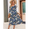 Zeagoo 3/4 Sleeve Women’s Dress Casual Aline Summer Fall Midi Long Dresses(Leaf Print)