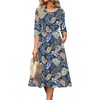 Zeagoo 3/4 Sleeve Women’s Dress Casual Aline Summer Fall Midi Long Dresses(Leaf Print)