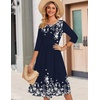 Zeagoo 3/4 Sleeve Women’s Dress Casual Aline Summer Fall Midi Long Dresses(Navy Blue Floral)