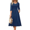 Zeagoo 3/4 Sleeve Women’s Dress Casual Aline Summer Fall Midi Long Dresses(Navy Round Dot)