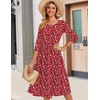 Zeagoo 3/4 Sleeve Women’s Dress Casual Aline Summer Fall Midi Long Dresses(Red Floral)