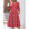 Zeagoo 3/4 Sleeve Women’s Dress Casual Aline Summer Fall Midi Long Dresses(Red Floral)