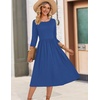 Zeagoo 3/4 Sleeve Women’s Dress Casual Aline Summer Fall Midi Long Dresses(Solid Blue)