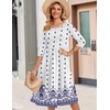 Zeagoo 3/4 Sleeve Women’s Dress Casual Aline Summer Fall Midi Long Dresses(White Ethnic Print)