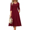 Zeagoo 3/4 Sleeve Women’s Dress Casual Aline Summer Fall Midi Long Dresses(Wine Red)