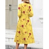 Zeagoo 3/4 Sleeve Women’s Dress Casual Aline Summer Fall Midi Long Dresses(Yellow Floral)