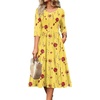 Zeagoo 3/4 Sleeve Women’s Dress Casual Aline Summer Fall Midi Long Dresses(Yellow Floral)
