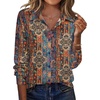 Zeagoo Blouse for Women Dressy Long Sleeve Button Down Shirts V Neck Tops(Boho Multicolor 721)