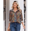 Zeagoo Blouse for Women Dressy Long Sleeve Button Down Shirts V Neck Tops(Boho Multicolor 721)