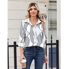 Zeagoo Blouse for Women Dressy Long Sleeve Button Down Shirts V Neck Tops(Geometric Grey 611)