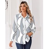 Zeagoo Blouse for Women Dressy Long Sleeve Button Down Shirts V Neck Tops(Geometric Grey 611)