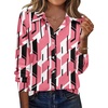 Zeagoo Blouse for Women Dressy Long Sleeve Button Down Shirts V Neck Tops(Geometric Pink 603)