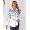 Zeagoo Blouse for Women Dressy Long Sleeve Button Down Shirts V Neck Tops(Leaf Blue 181)