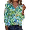 Zeagoo Blouse for Women Dressy Long Sleeve Button Down Shirts V Neck Tops(Paisley Green Blue 2)