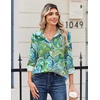 Zeagoo Blouse for Women Dressy Long Sleeve Button Down Shirts V Neck Tops(Paisley Green Blue 2)
