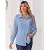 Zeagoo Blouse for Women Dressy Long Sleeve Button Down Shirts V Neck Tops(Stripes Blue 273)