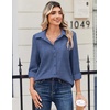 Zeagoo Blouse for Women Dressy Long Sleeve Button Down Shirts V Neck Tops(Z Denim Blue)