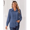 Zeagoo Blouse for Women Dressy Long Sleeve Button Down Shirts V Neck Tops(Z Denim Blue)