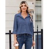 Zeagoo Blouse for Women Dressy Long Sleeve Button Down Shirts V Neck Tops(Z Denim Blue)