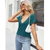 Zeagoo Sexy Tops for Women Deep V Neck Shirts Summer Tops Low Cut Tshirts(A01-blue Green)