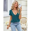 Zeagoo Sexy Tops for Women Deep V Neck Shirts Summer Tops Low Cut Tshirts(A01-blue Green)