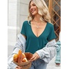 Zeagoo Sexy Tops for Women Deep V Neck Shirts Summer Tops Low Cut Tshirts(A01-blue Green)