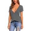 Zeagoo Sexy Tops for Women Deep V Neck Shirts Summer Tops Low Cut Tshirts(A01-grey)
