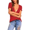 Zeagoo Sexy Tops for Women Deep V Neck Shirts Summer Tops Low Cut Tshirts(A01-red)