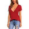 Zeagoo Sexy Tops for Women Deep V Neck Shirts Summer Tops Low Cut Tshirts(A01-red)