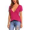 Zeagoo Sexy Tops for Women Deep V Neck Shirts Summer Tops Low Cut Tshirts(A01-rose Red)