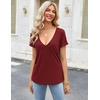 Zeagoo Sexy Tops for Women Deep V Neck Shirts Summer Tops Low Cut Tshirts(A01-wine Red)