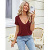 Zeagoo Sexy Tops for Women Deep V Neck Shirts Summer Tops Low Cut Tshirts(A01-wine Red)