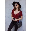 Zeagoo Sexy Tops for Women Deep V Neck Shirts Summer Tops Low Cut Tshirts(A01-wine Red)