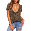 Zeagoo Sexy Tops for Women Deep V Neck Shirts Summer Tops Low Cut Tshirts(An136 Cheetah Print)