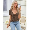 Zeagoo Sexy Tops for Women Deep V Neck Shirts Summer Tops Low Cut Tshirts(An136 Cheetah Print)