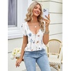 Zeagoo Sexy Tops for Women Deep V Neck Shirts Summer Tops Low Cut Tshirts(Bf290 Boho)