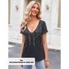 Zeagoo Sexy Tops for Women Deep V Neck Shirts Summer Tops Low Cut Tshirts(Jh578 Printed（print Design Only，not Actual Rhinestones）)